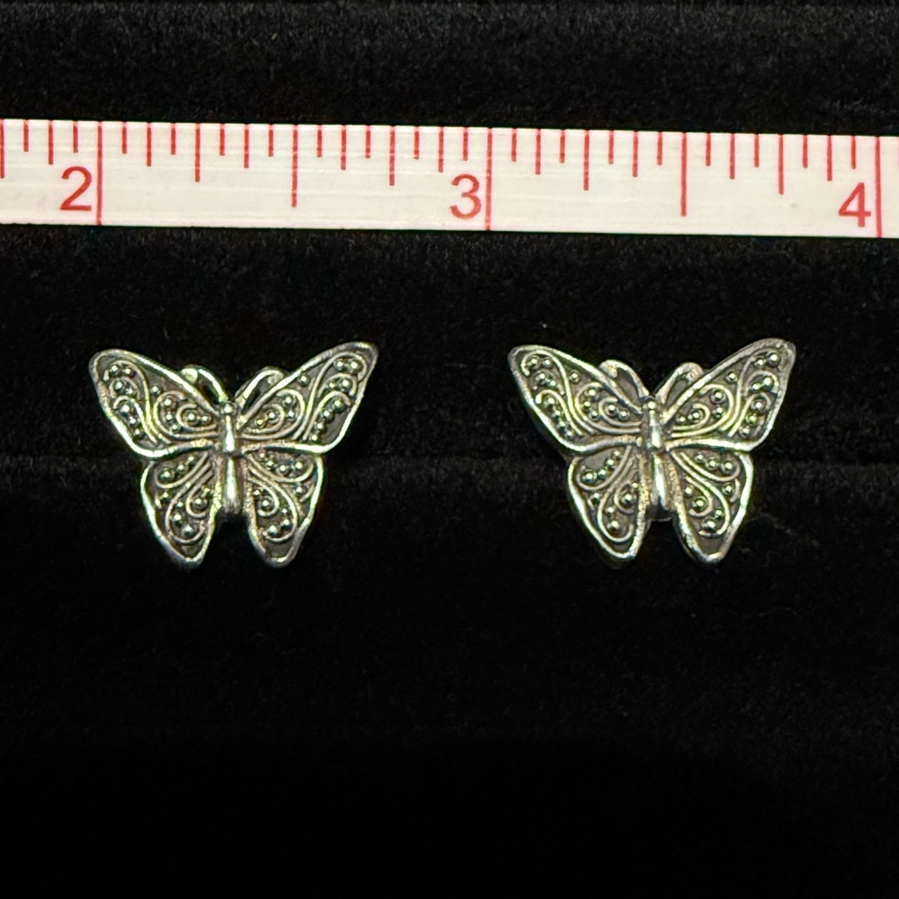Lois Hill Sterling Silver Butterfly Stud Post Earrings Paisley Scroll - Picture 3 of 7